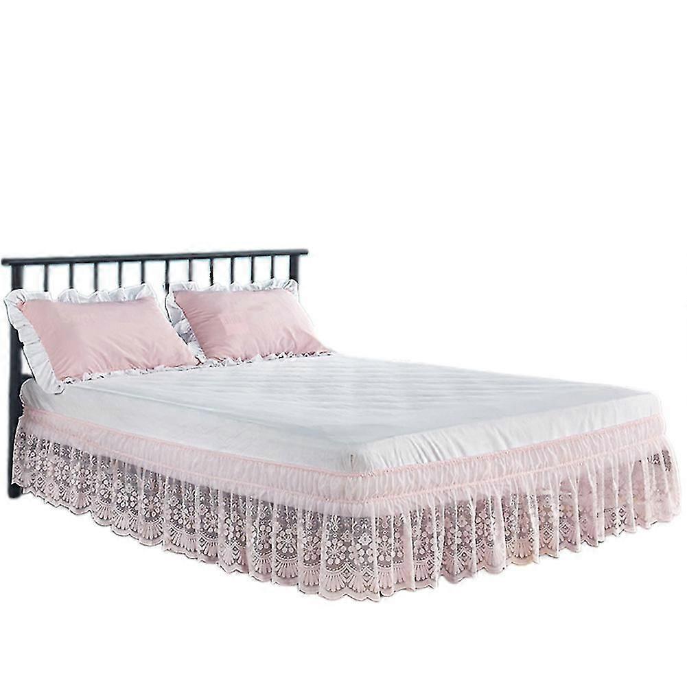 Wrap Around Lace Bed Ruffle Easy On/Off Elastic Wrap Around Dust Ruffle for Home Use