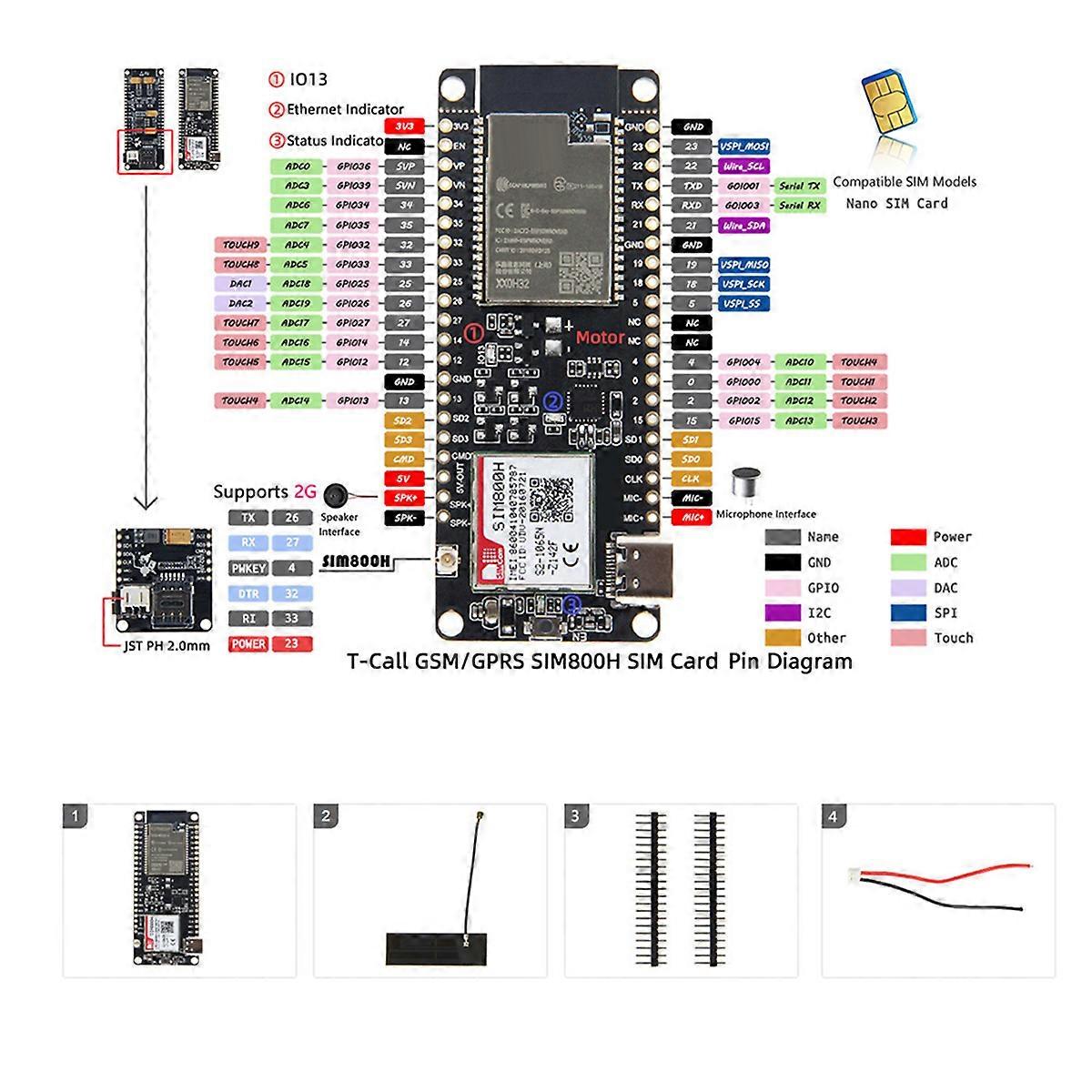Modul Wireless SIM800H T-Call &PMU MCU32 cu antenă GPRS SIM800H-8MB-Q390