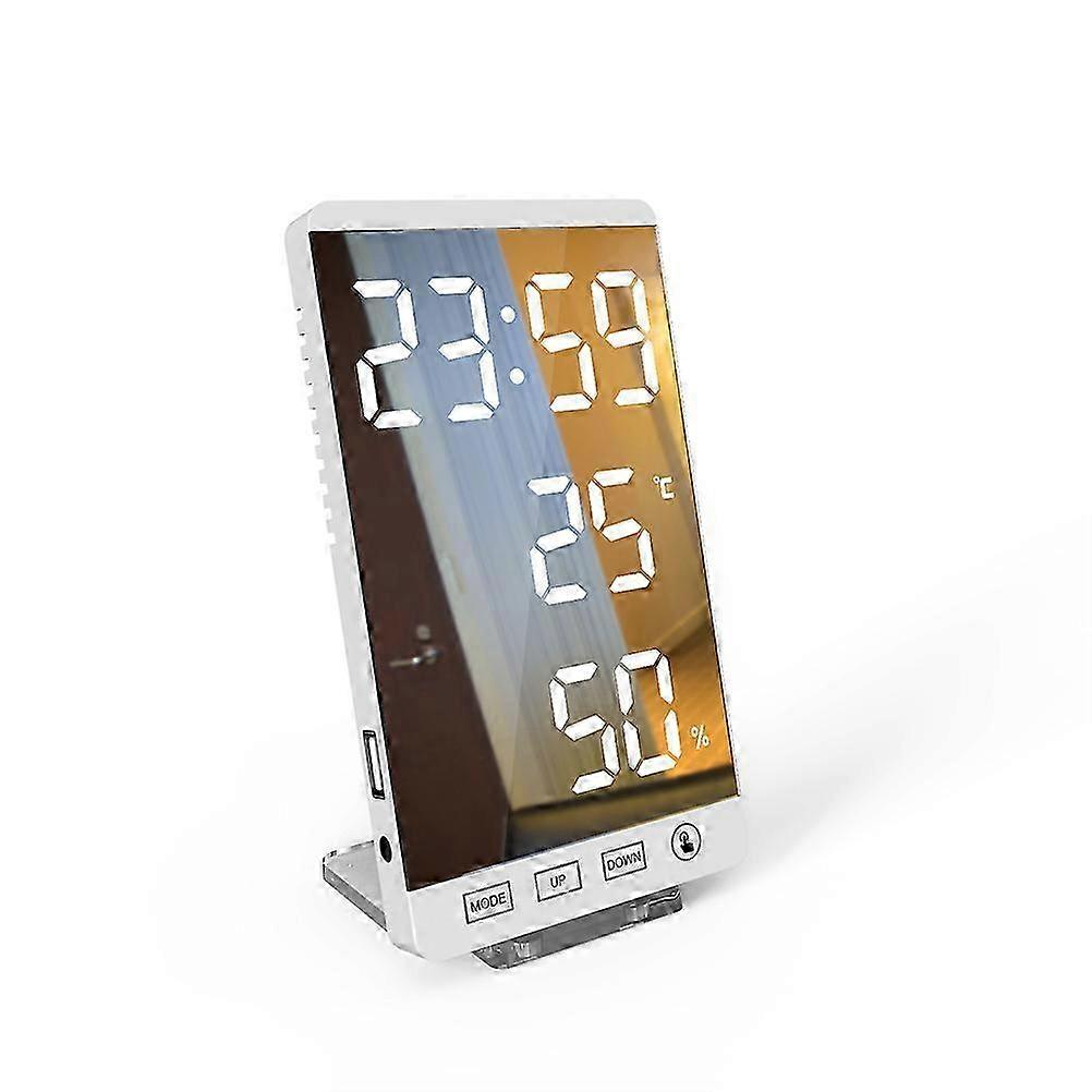 LED Mirror Clock Household Thermometer and Hygrometer Electronic Weather Clock