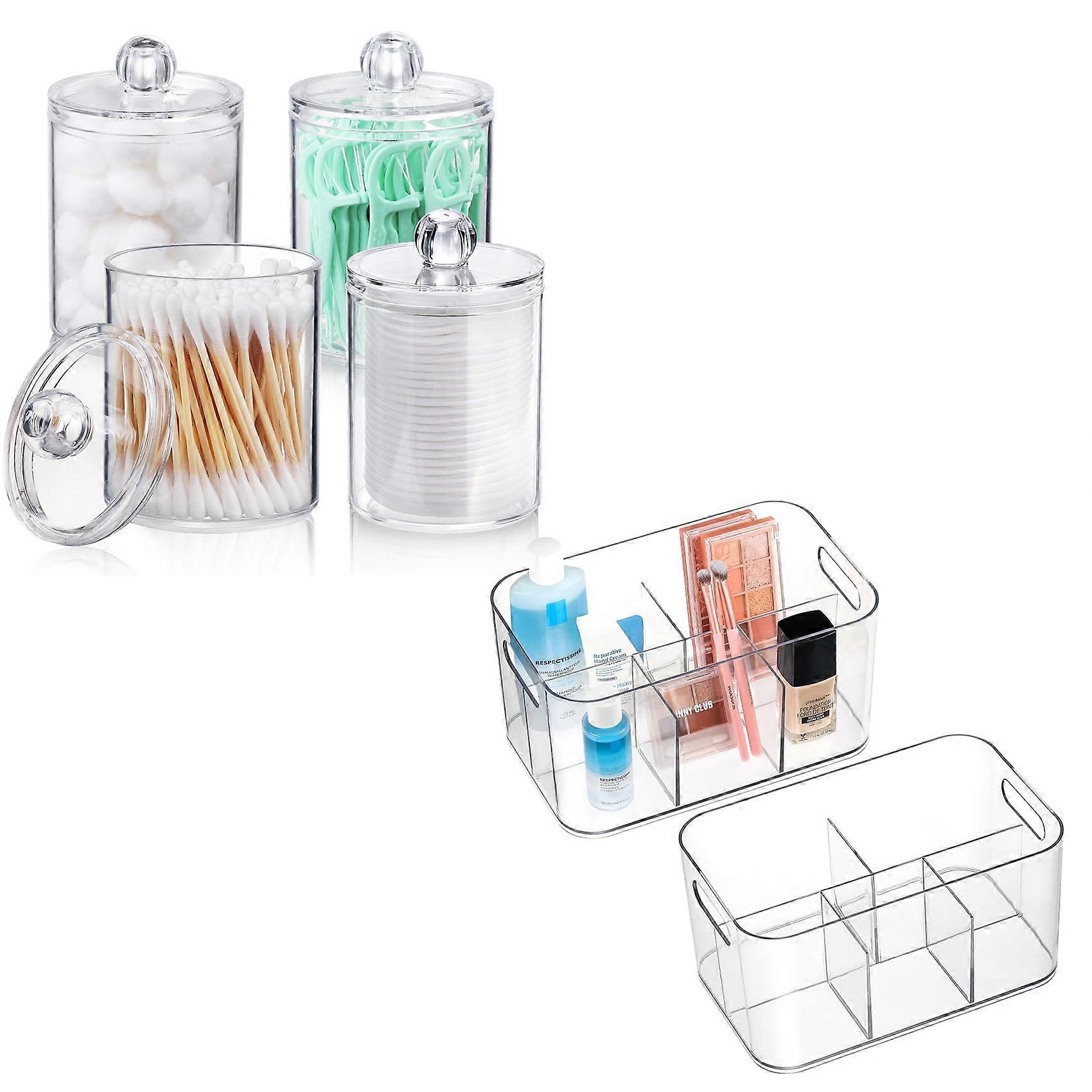 4 PACK Clear Plastic Qtip Holder Dispenser for Cosmetic Makeup Caddy Organize
