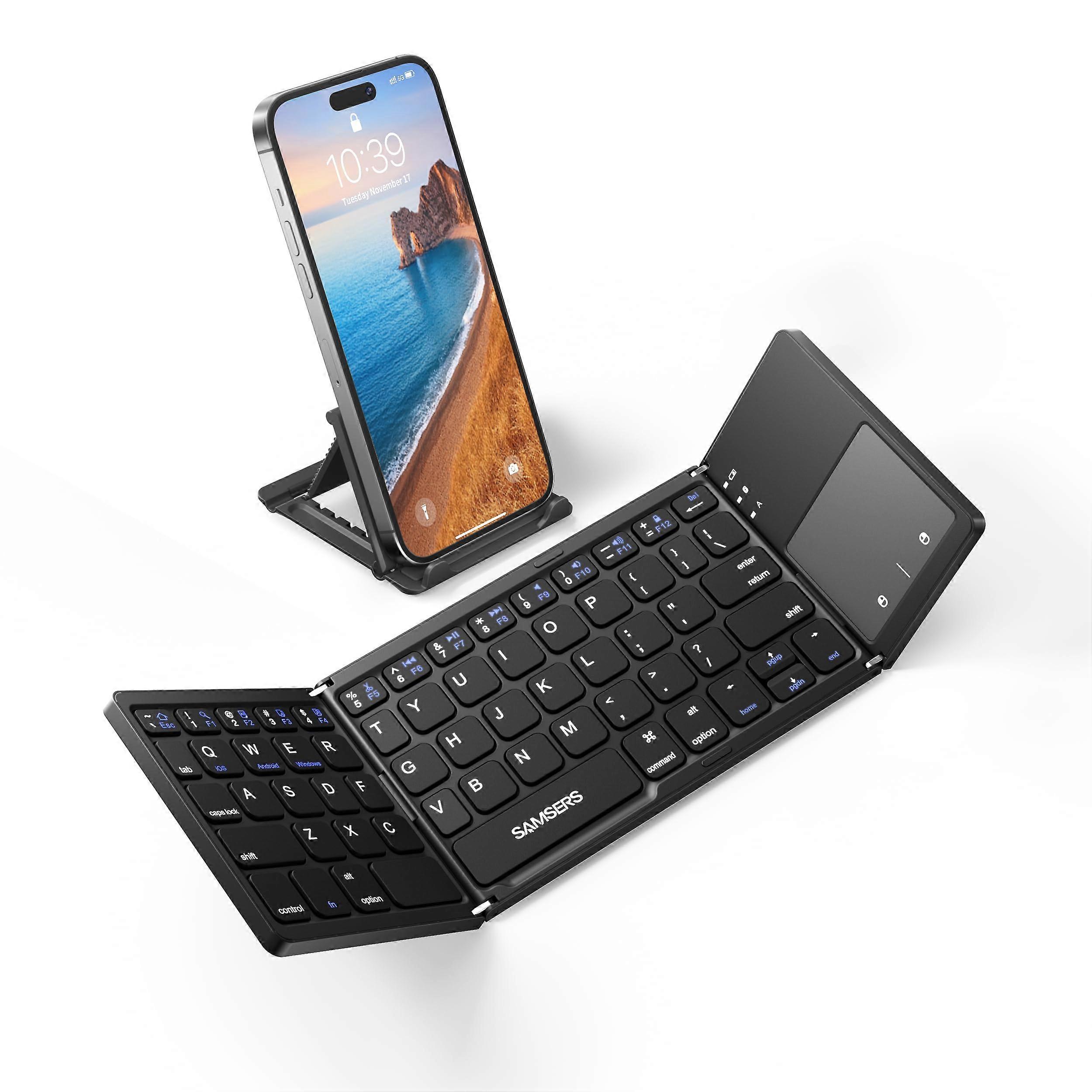 Foldable Rechargeable Full Size Ultra Slim Keyboard for Tablets and Laptops - Wireless, Portable, Lightweight, Compatible with iOS and Android