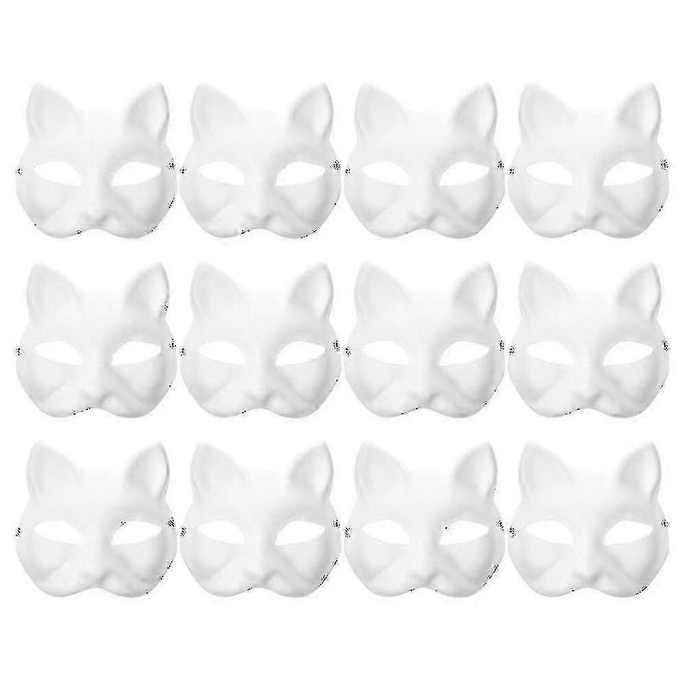 12pcs Unpainted Cat Mask DIY