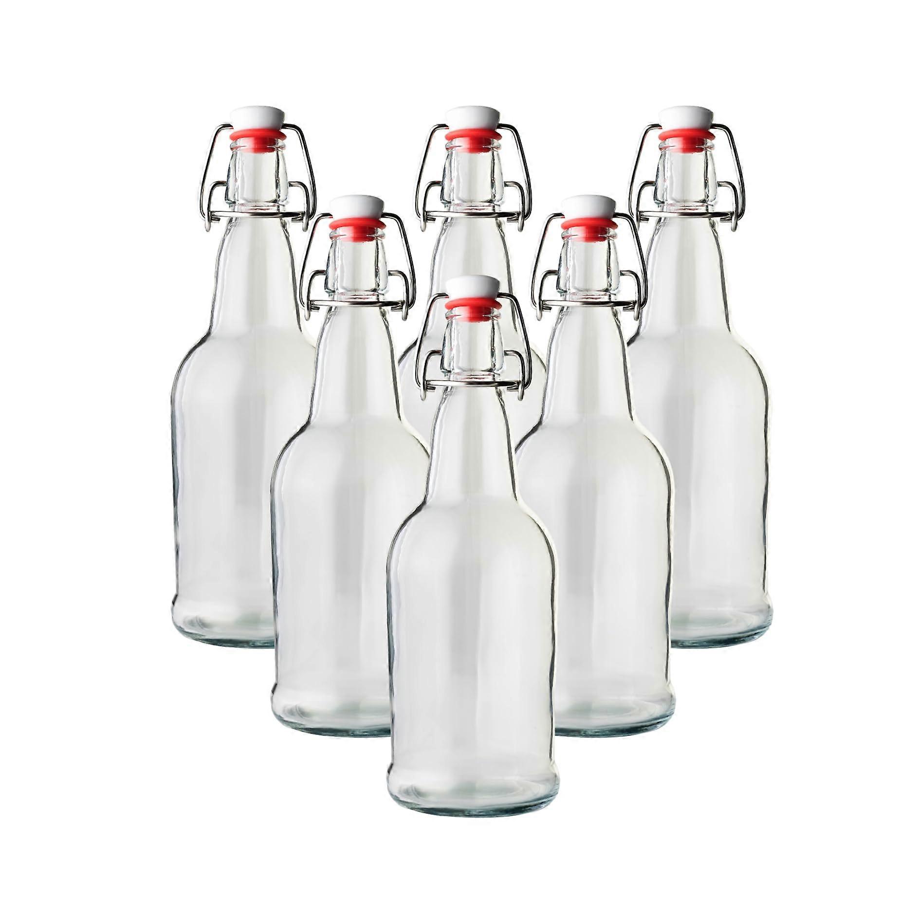 Swing Top Glass Bottles |16 oz – Pack of 6 | Clear Glass Bottles for Home Brewing | Flip Top