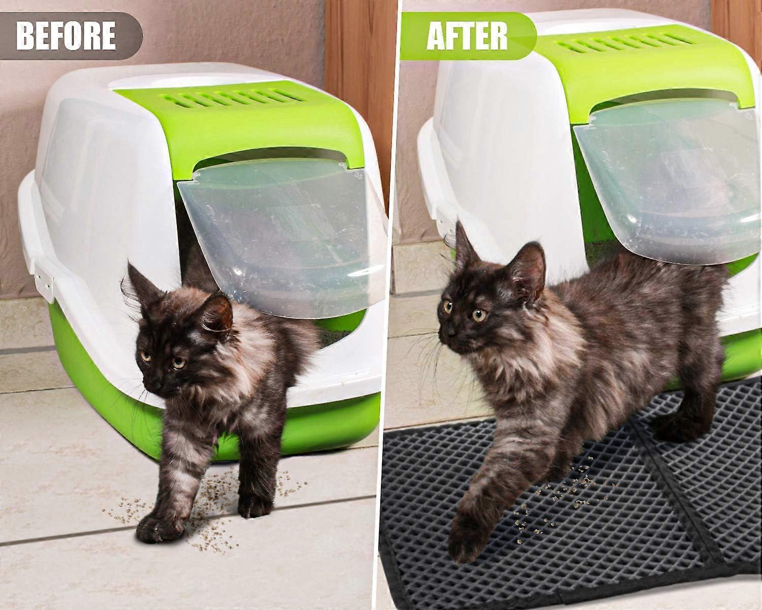 Foldable Double Layer Cat Litter Mat 60x42cm, Non-Toxic EVA with 12mm Large Diamond Shaped Hole, Non-Slip Waterproof Cat