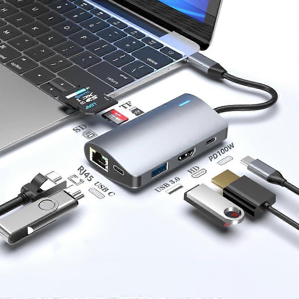 7-in-1 USB-C to HDMI Hub with Rj45 Port,1 USB-C 100W PD Charing, 1 USB-A 3.0, 1 USB-C, HDMI 4K, SD/TF for iPad Pro MacBook Pro Laptops