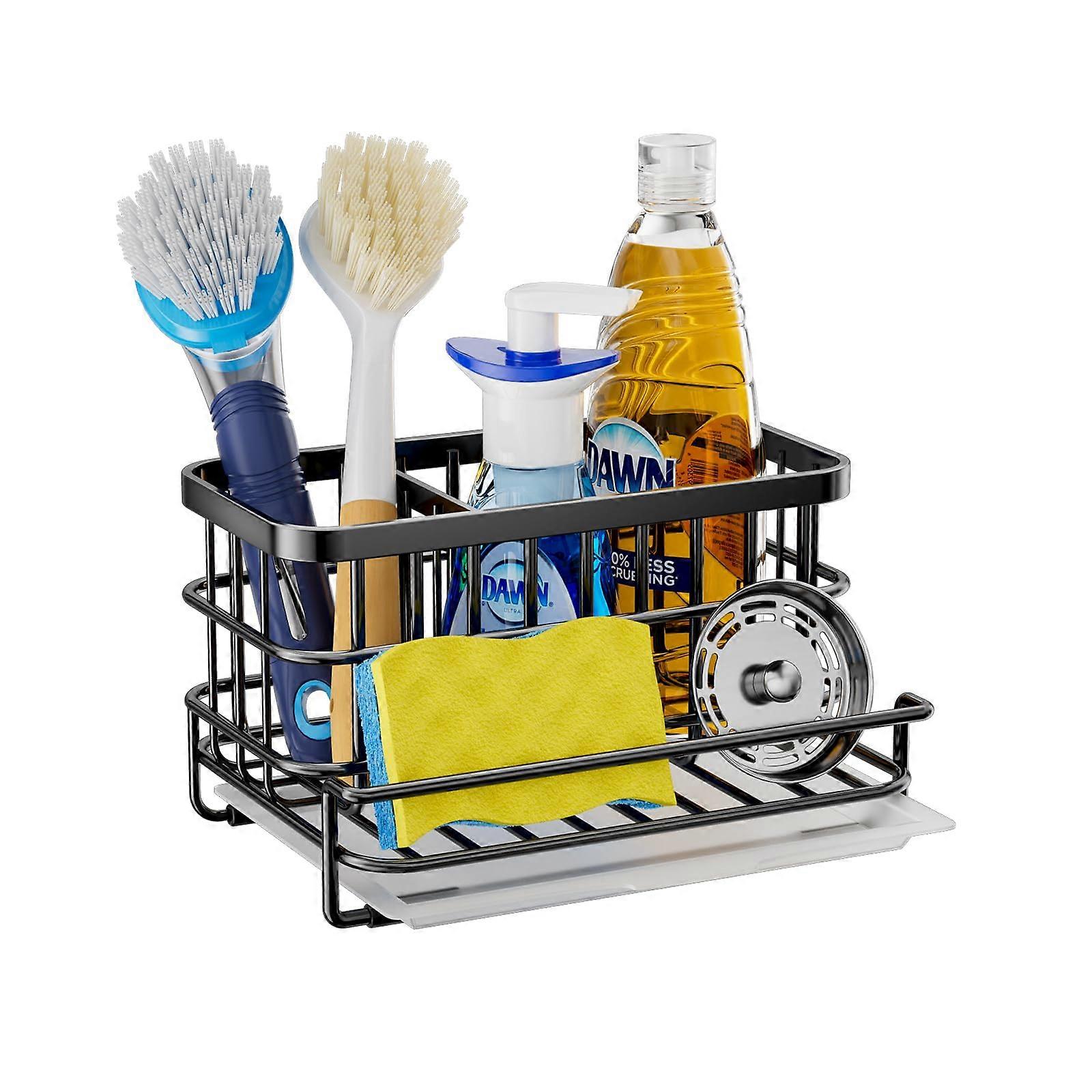 Kitchen Sink Organizer, Sus304 Stainless Steel Rotation Returning Sponge Holder with a Multifunctional Sink Caddy and Kitchen Counter (Black)