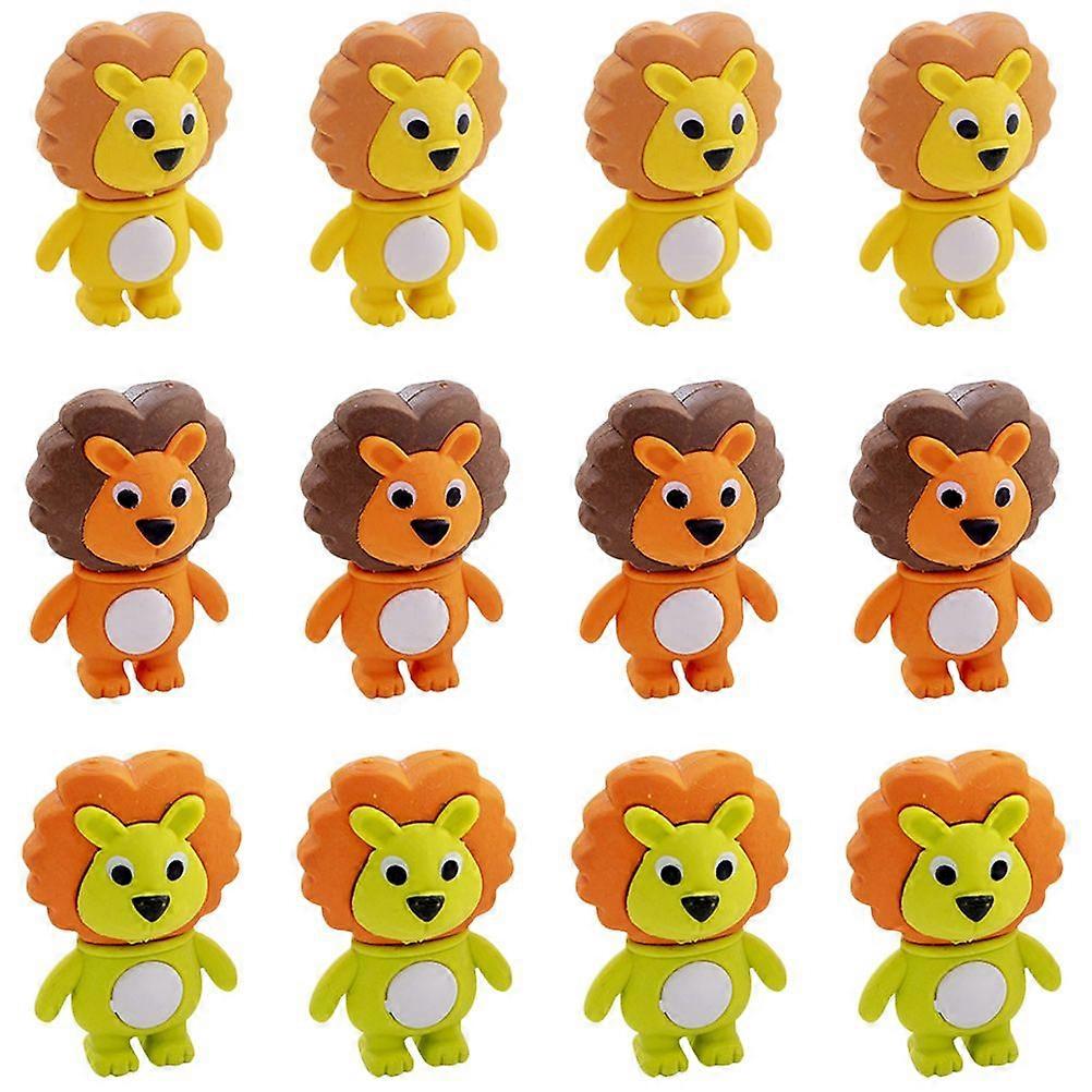 12pcs  Multi-function Erasers Delicate Kids Erasers Lion Shaped Mini Erasers Student Supply