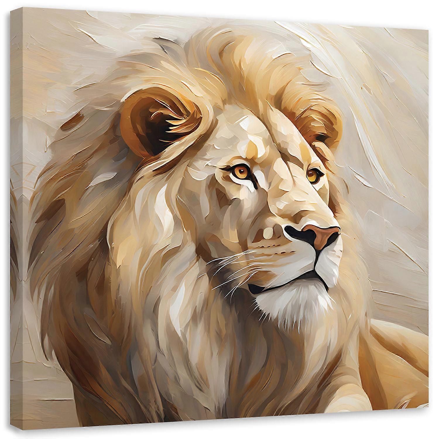Lienzo, León beige pintado a mano - 60x60