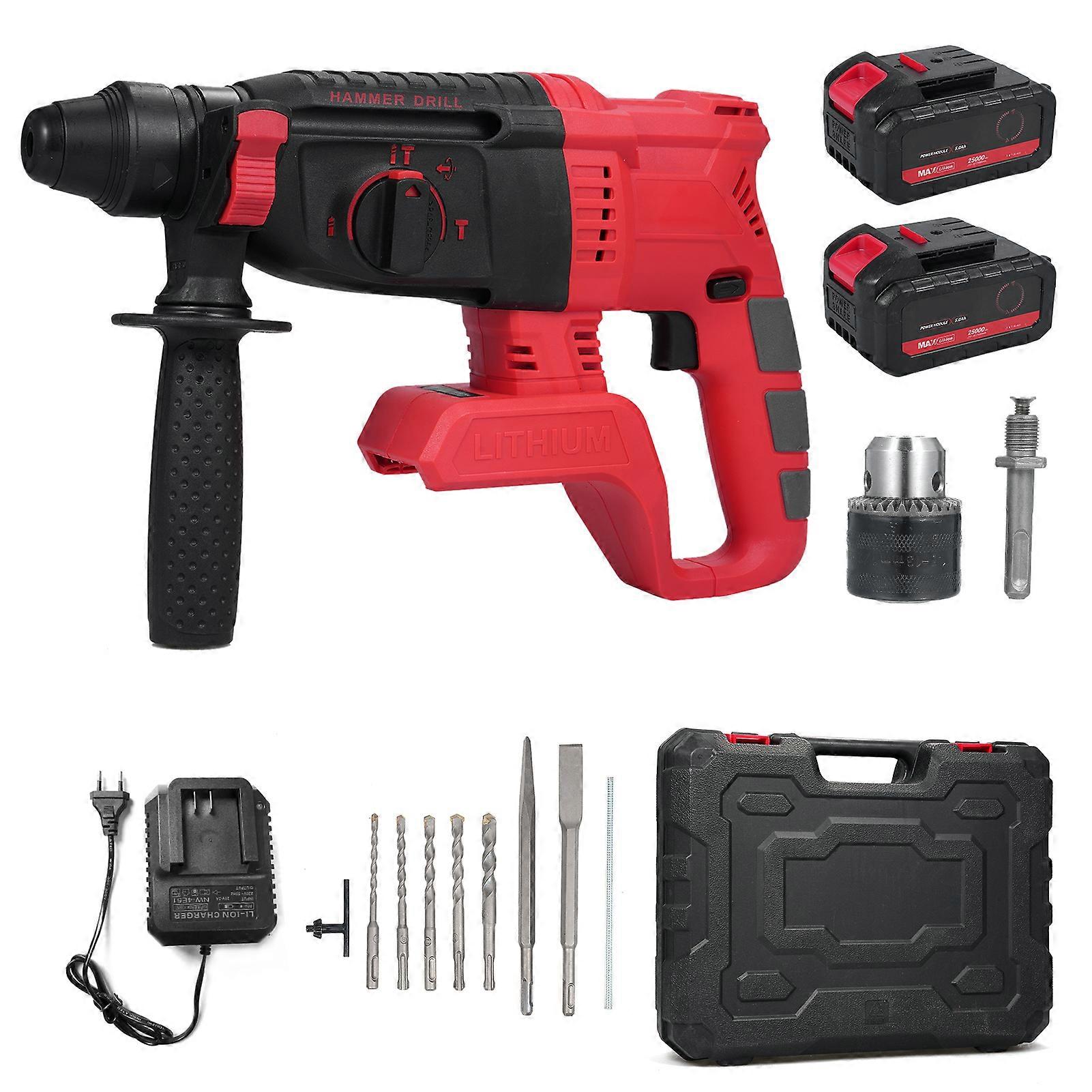 Brushless Rotary Hammer Drill 3 Modes Selector Variable Speed 360° Adjustable Handle 5.0Ah Li-ion Battery and Charger Included