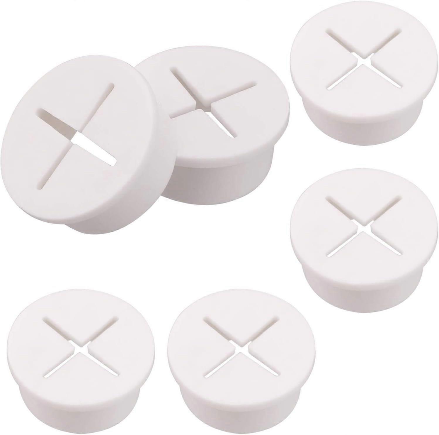 6 Pieces Flexible Silicone Cable Cord Grommet, White Rubber Grommets, Cable Wire Hole Cover for Home Computer Office