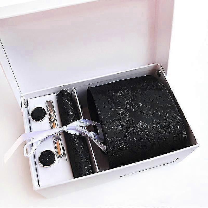 Men's Silk Tie And Pocket Square Woven Formal Tie Cufflink Set Solid Neckties