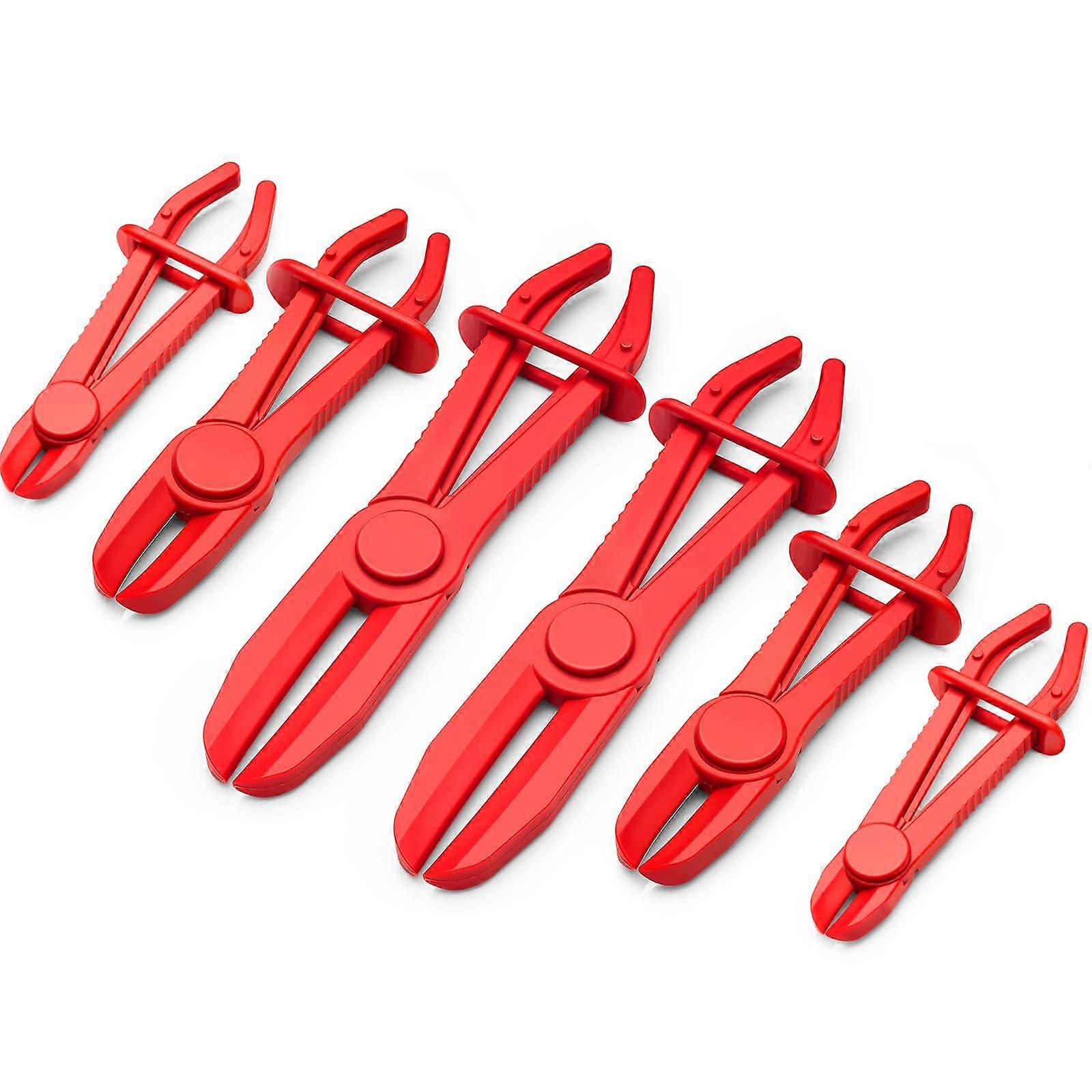 6 Pcs Hose Clamp Pliers Set, Red Fuel Line Pinch Off Tool for Radiator, Gas, and Brake Lines in 3 Sizes