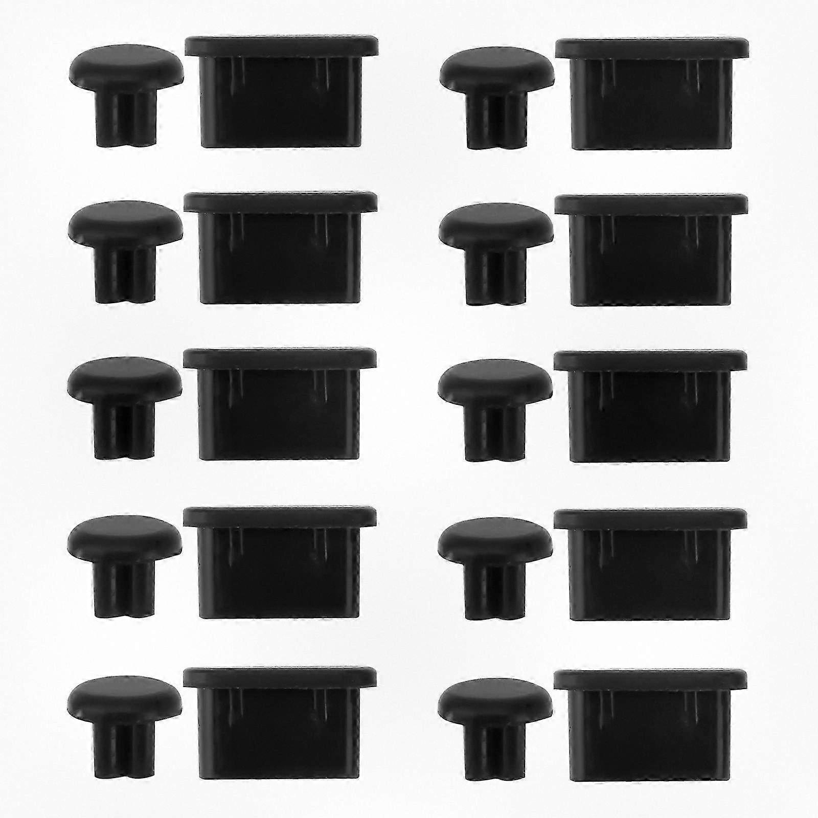 10 Pairs of 3.5mm Anti-Dust Earphone Jack and Type-C Port Plugs Compatible with Various Android Devices and Laptops (Black)