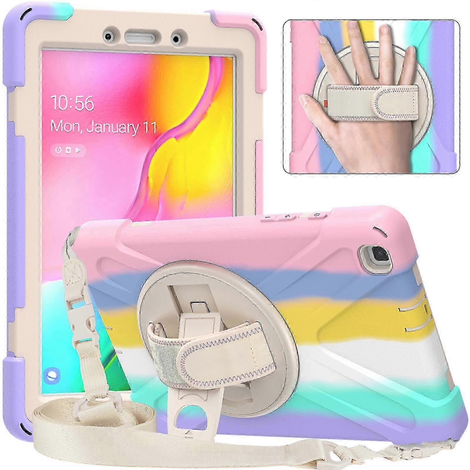 Cover Case For Samsung Tab A 8 2019 T290 Color Matching Housing, Shoulder Strap, Hand Strap, Adjustable Stand, Shock-proof Cover