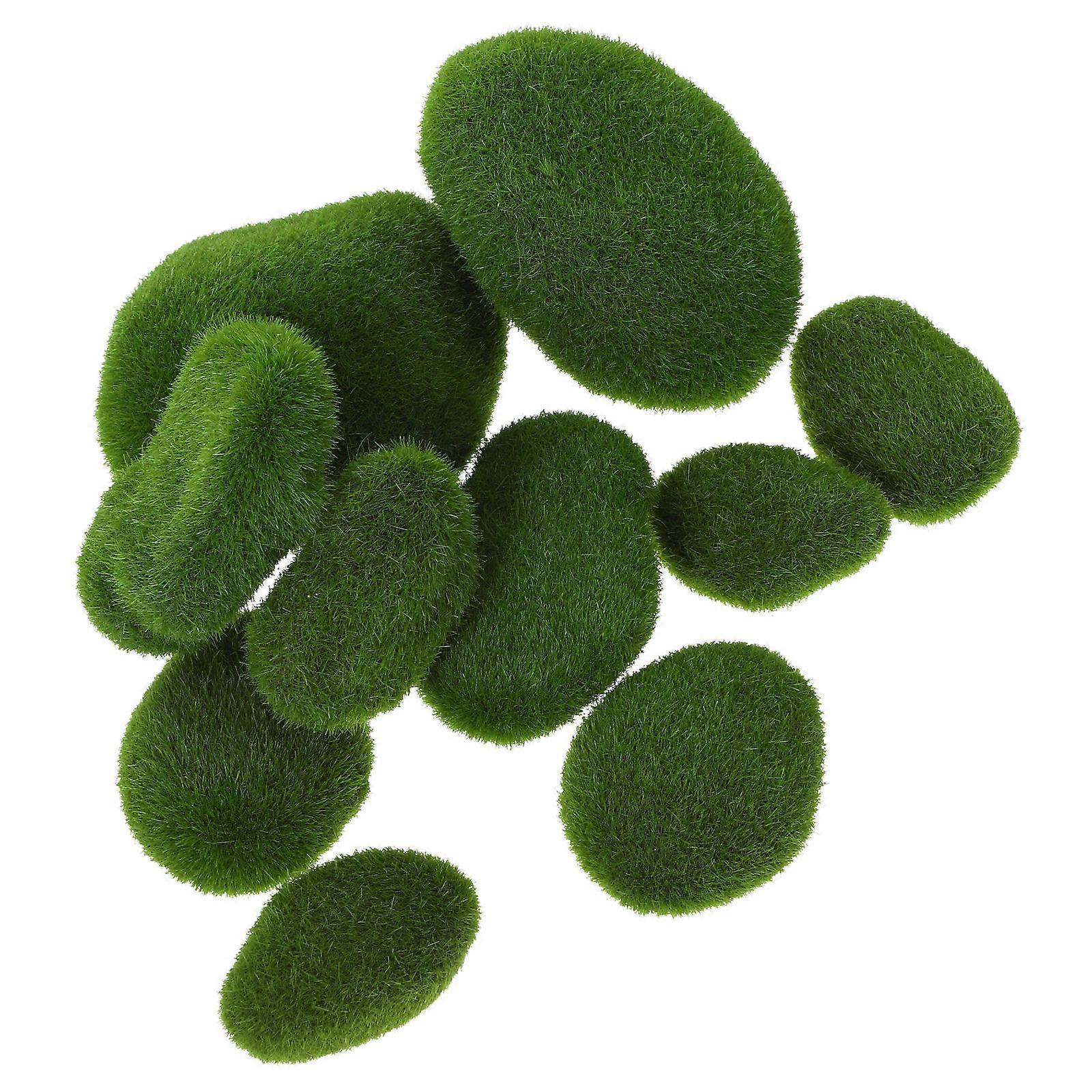 10Pcs Mossy Stone Decorative Artificial Green Microlandscape Ornament