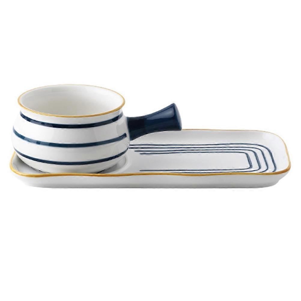 Ceramic Milk Pan Noodle Pot Set, Hand Painted Soup Pot with Tray, Easy Clean Design for Everyday Use