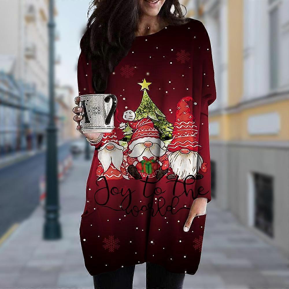 Pentru femei Omuleț Imprimeu Rochie Crew Neck Primăvară Toamnă Rochie Plus Size Rochie de buzunar