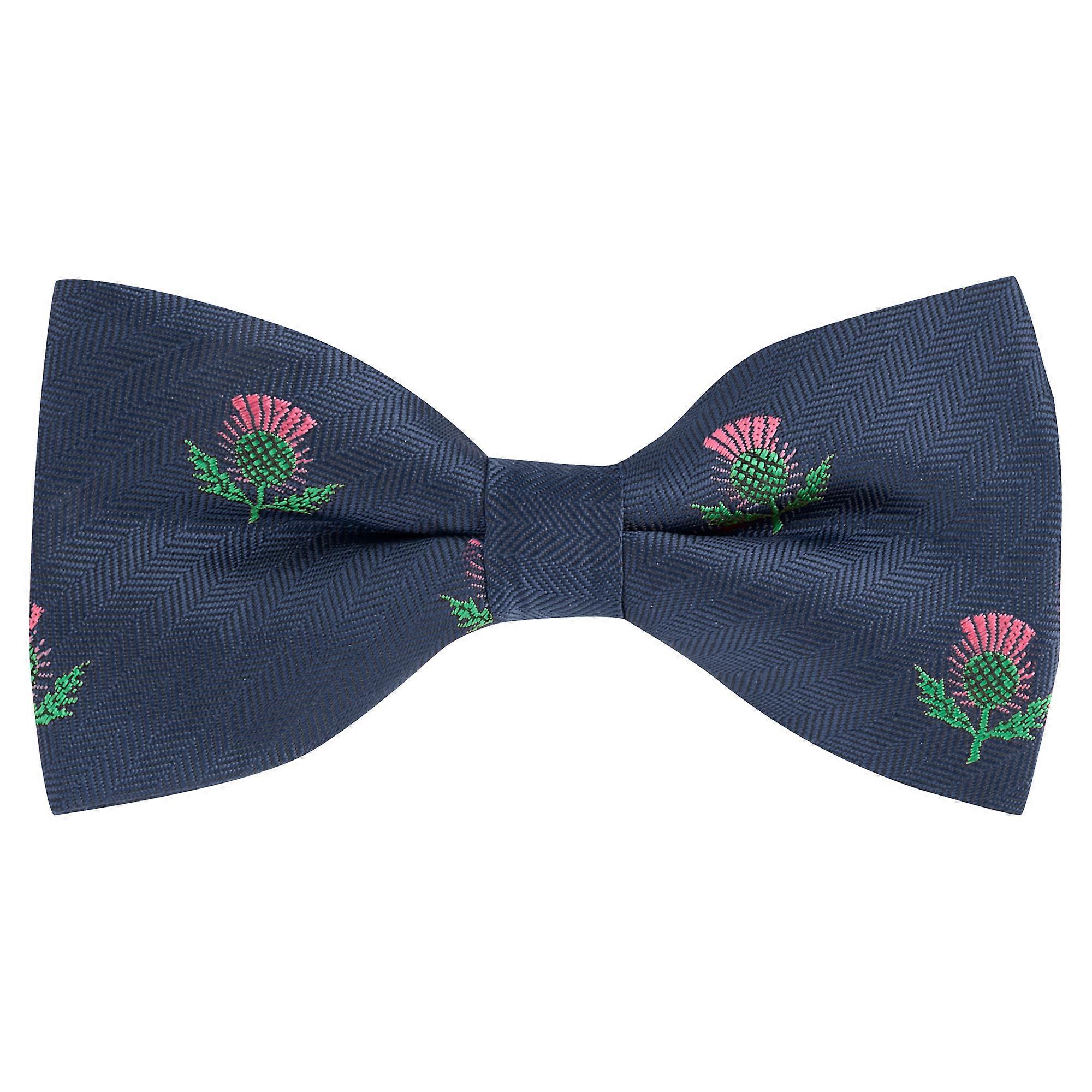 Navy Blue Scottish Thistle Herringbone Bow Tie
