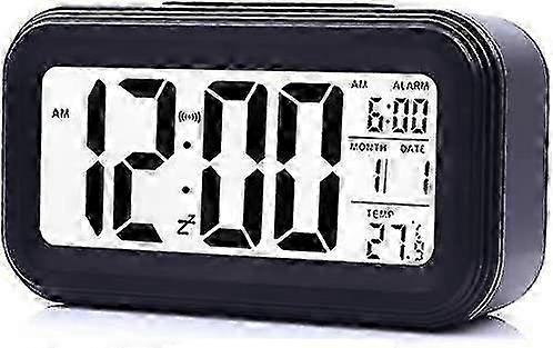 Digital Alarm Clock with Large LED Display, Temperature, Calendar, Silent, Battery Operated (Black)