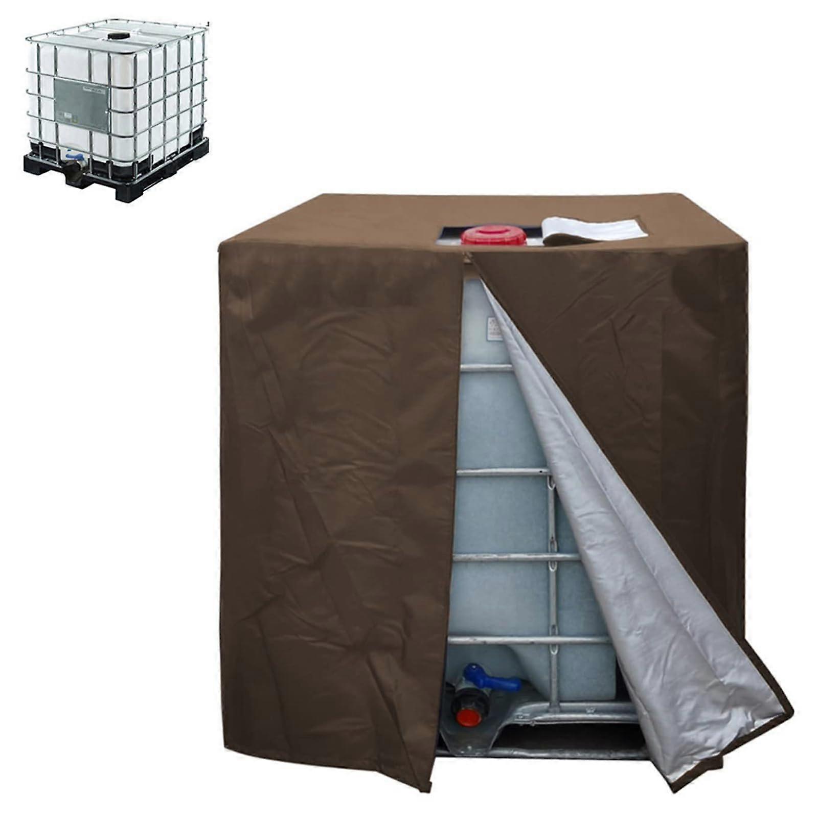 IBC tank cover, 210D tarp, water and dustproof cover for 1000L IBC container (120x100x116cm, Brown)
