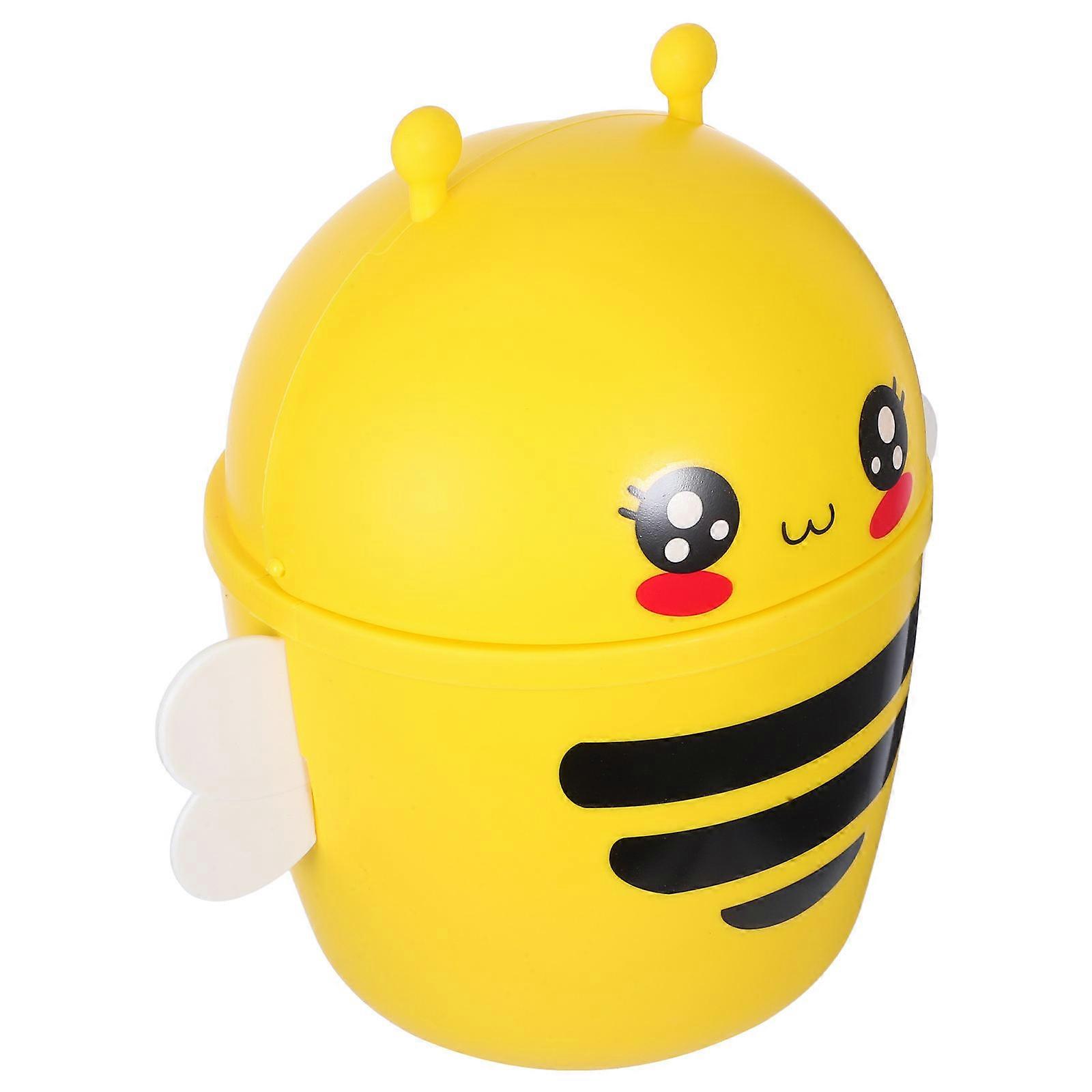 Cute Cartoon Mini Trash Can with Lid – Compact Flip Type Desktop Garbage Bin for Home and Office Use