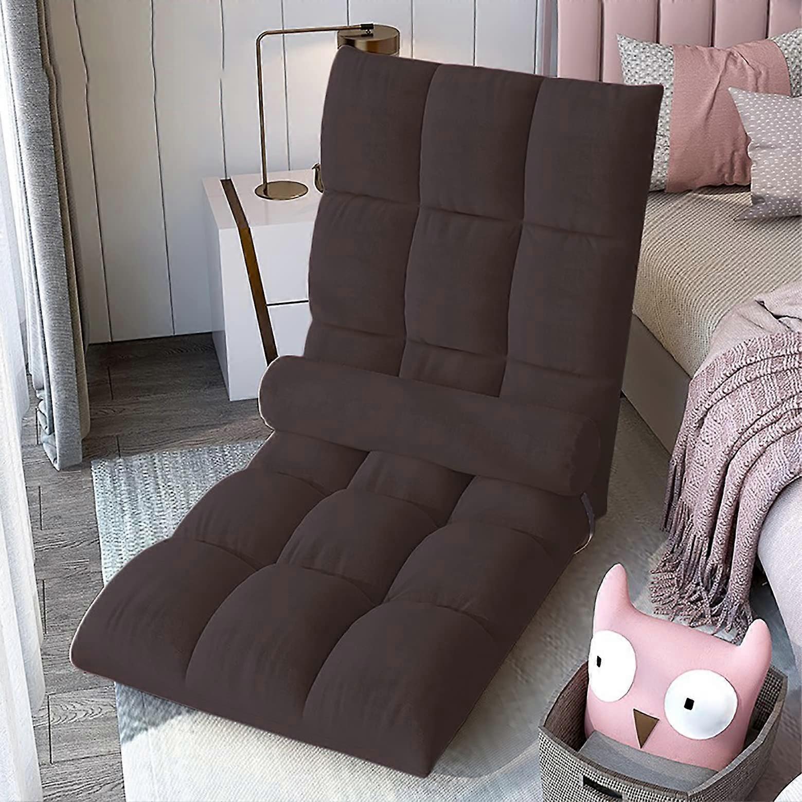 Folding Floor Chair, 5 Positions Adjustable Recliner, Flannel Sofa Seat for Adults
