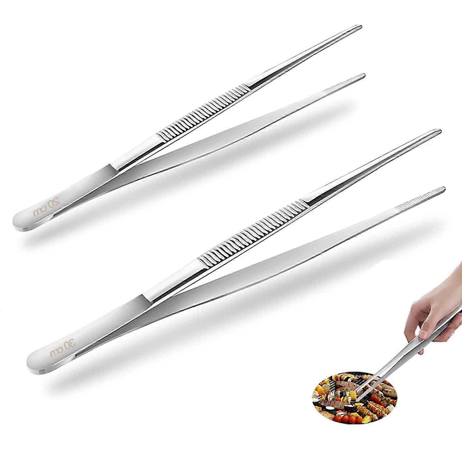 Cooking Tweezers with Serrated Tips, Stainless Steel Precision Tongs for Baking, Grilling, and Plating, Set of 2
