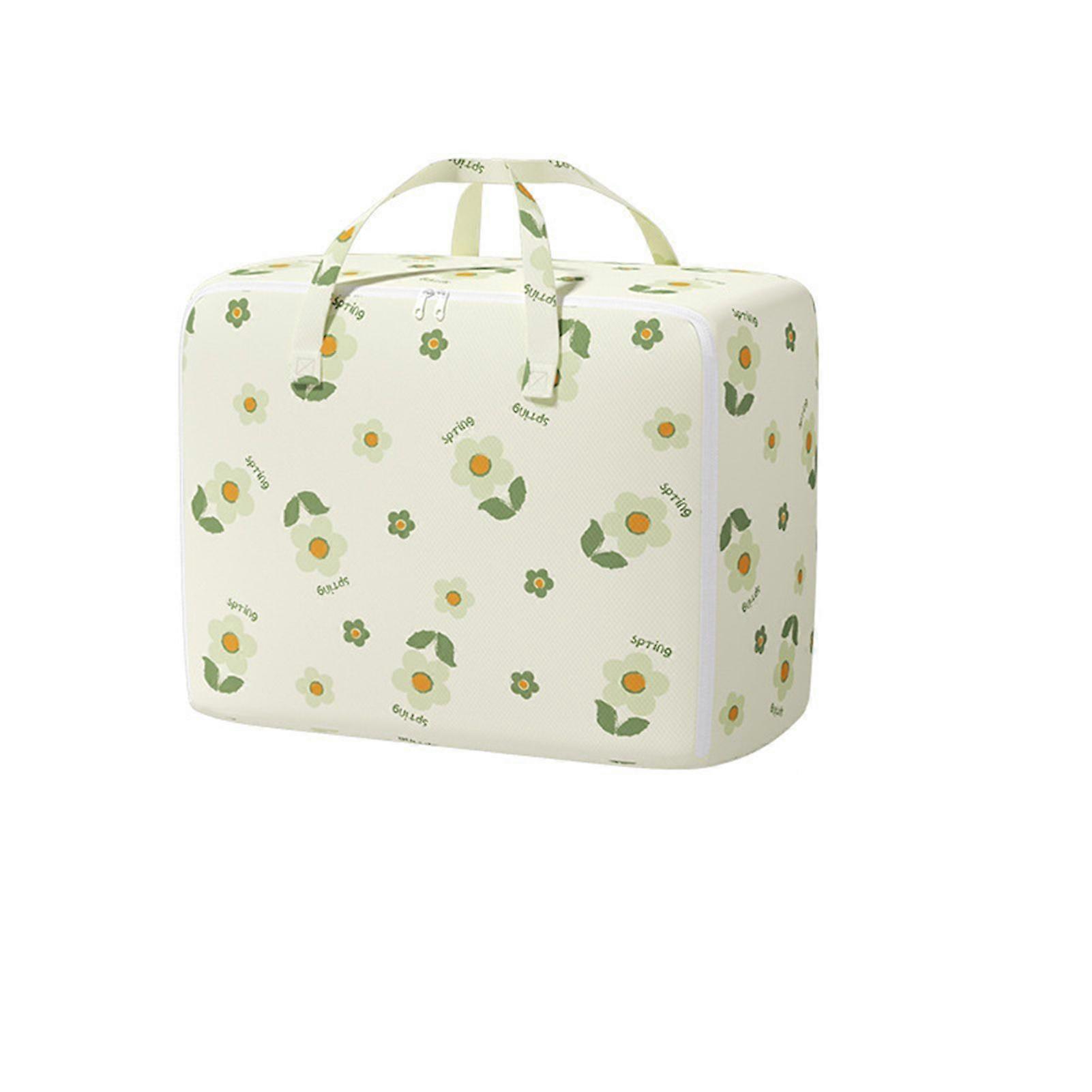 Flower Printed Clothes Storage Bag with Handle Dustproof Stackable Organiser Bin for Wardrobe Cloth
