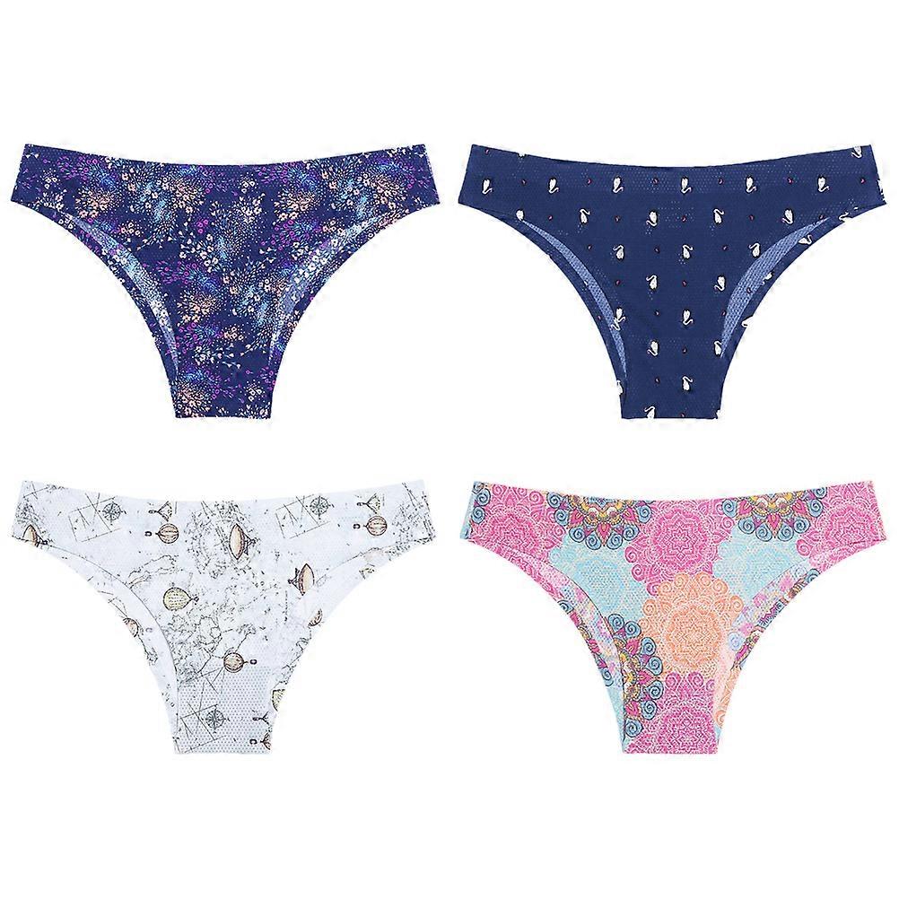 Seamless Women Underwear Breathable Printing Traceless Panties XS 4Set