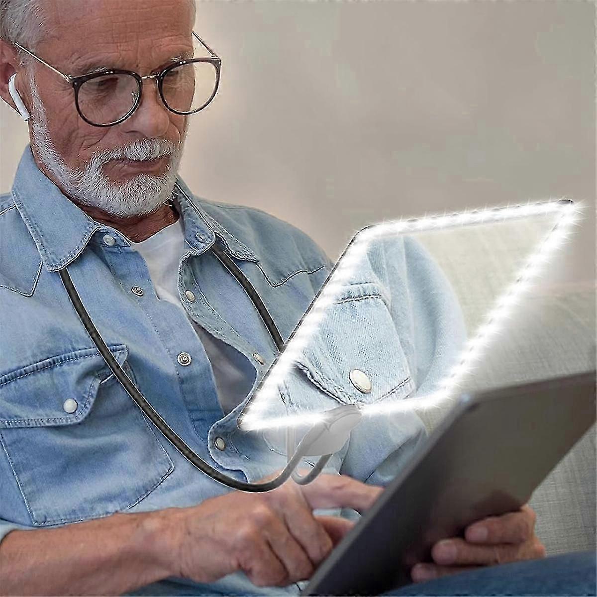 5X Hands Free Magnifying Glass with 50 LED Light,Gooseneck Page Magnifier for Senior Low Vision Rea