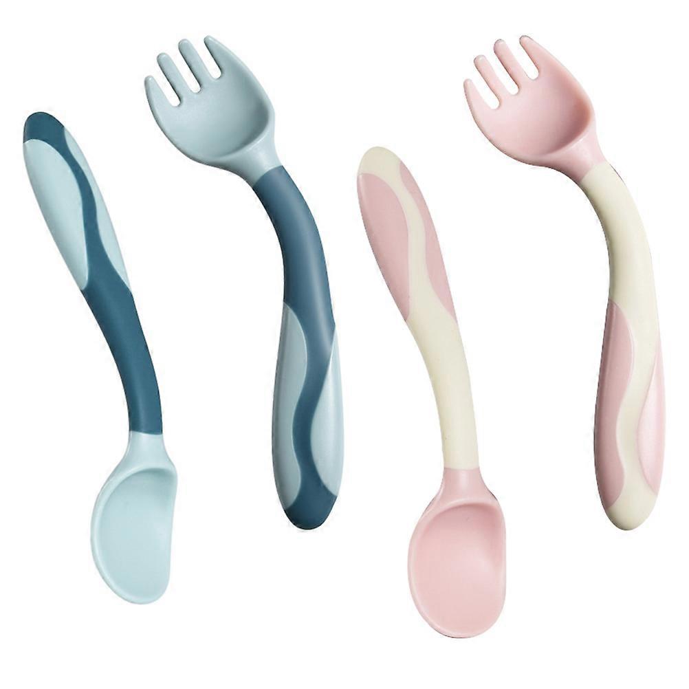 Flexible Baby Spoon and Fork Feeding Utensils 2Sets for Toddlers