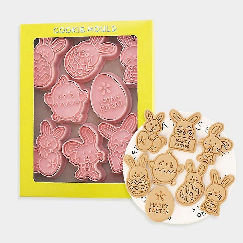 Cookie Cutter, 8 Pieces, 3D Plastic Easter Egg Stamp Set, Cookie Cutter, DIY Baking