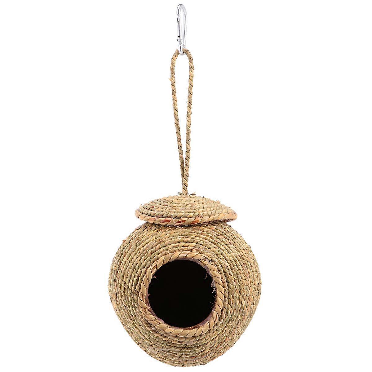 Grass Woven Hanging Nests Woven Nest Parrot Hamster Squirrel Dark Green 15x15x15cm Sleeping 1PC
