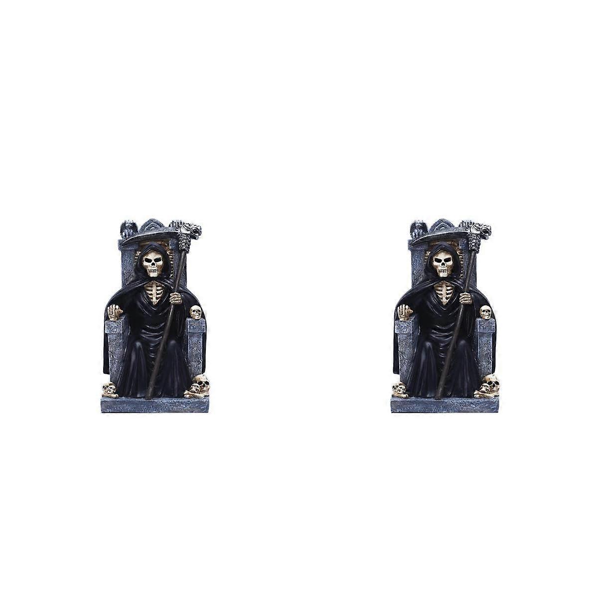 Skull Gorilla Statue Pack of 2 Halloween Decoration Resin Figures with Dinosaur Mask Grim Reaper Design