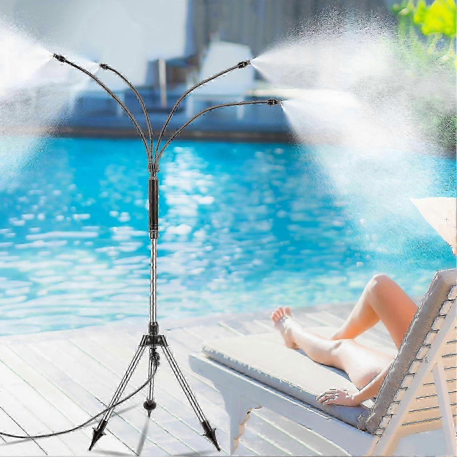Adjustable Height Standing Misting System for Outdoor Patio, Backyard Cooling
