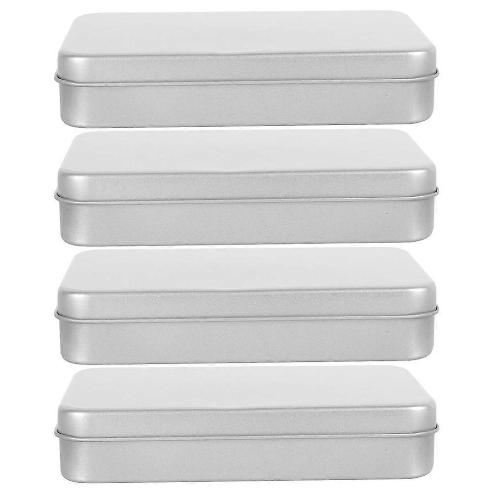 4Pcs Small Rectangular Metal Tin Boxes Portable Containers