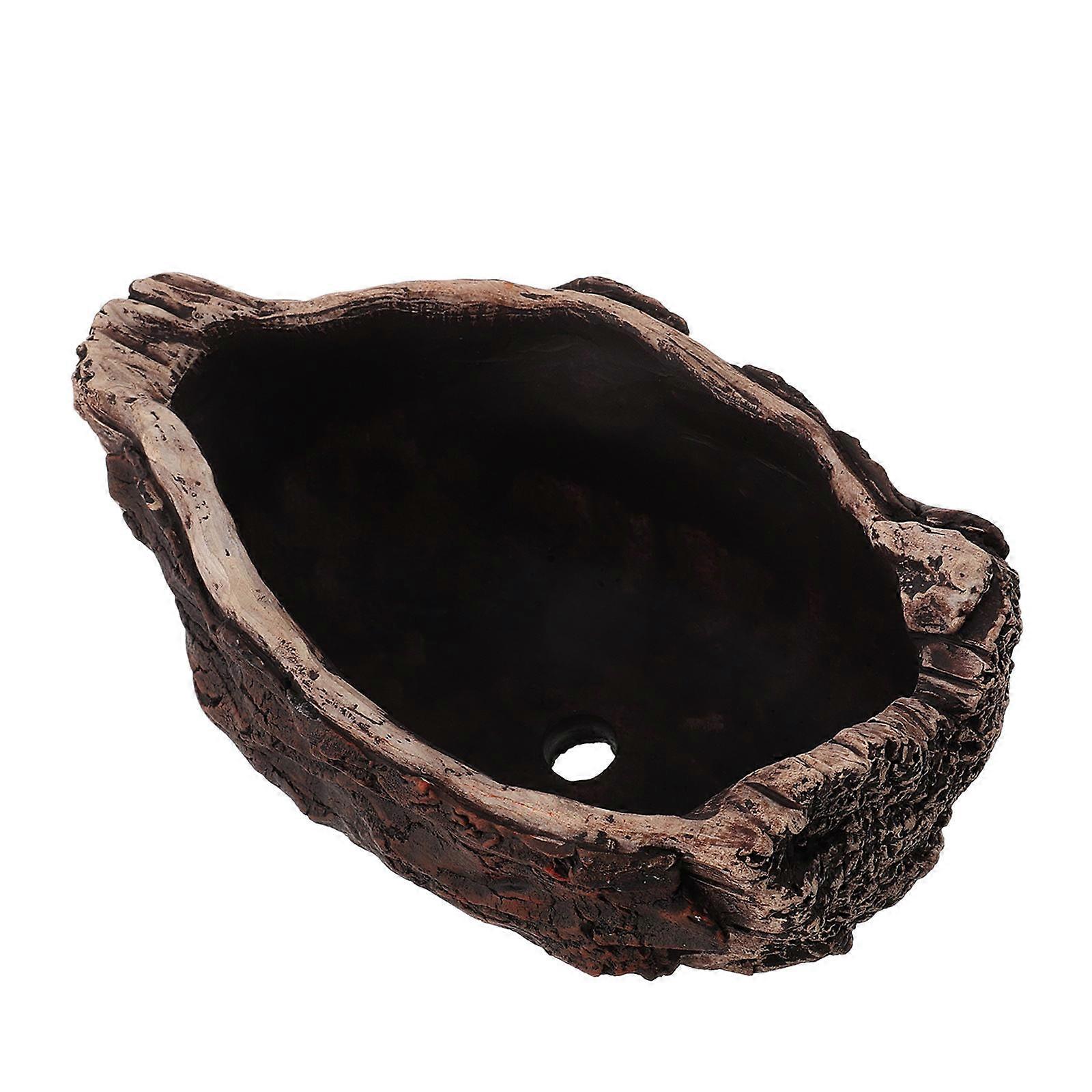 Cement Imitation Stump Planter Dark Brown Bonsai Pot Unique Tree Root Style Suitable for Home Use