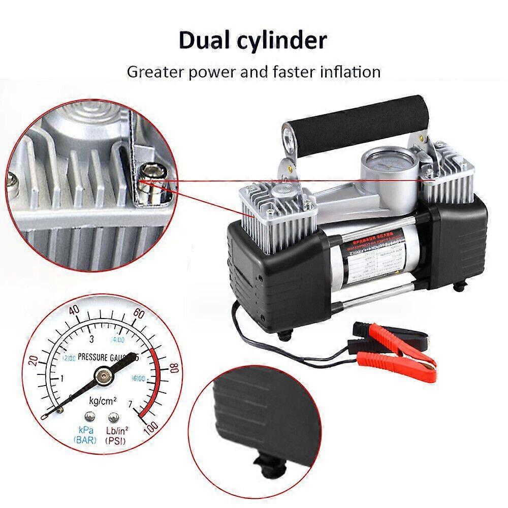 150PSI Tire Inflator Portable Air Compressor 12V Double Cylinder Pump LED Light MK40858