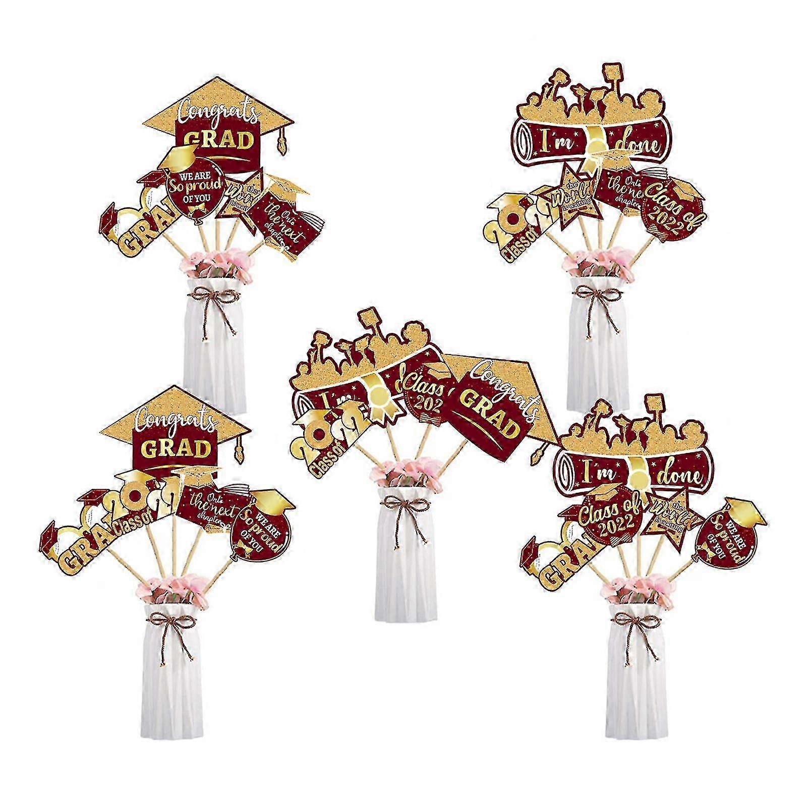 2022 Graduation Decoration Set - 24 Cards, 24 Bamboo Skewers & 100 Glue Dots