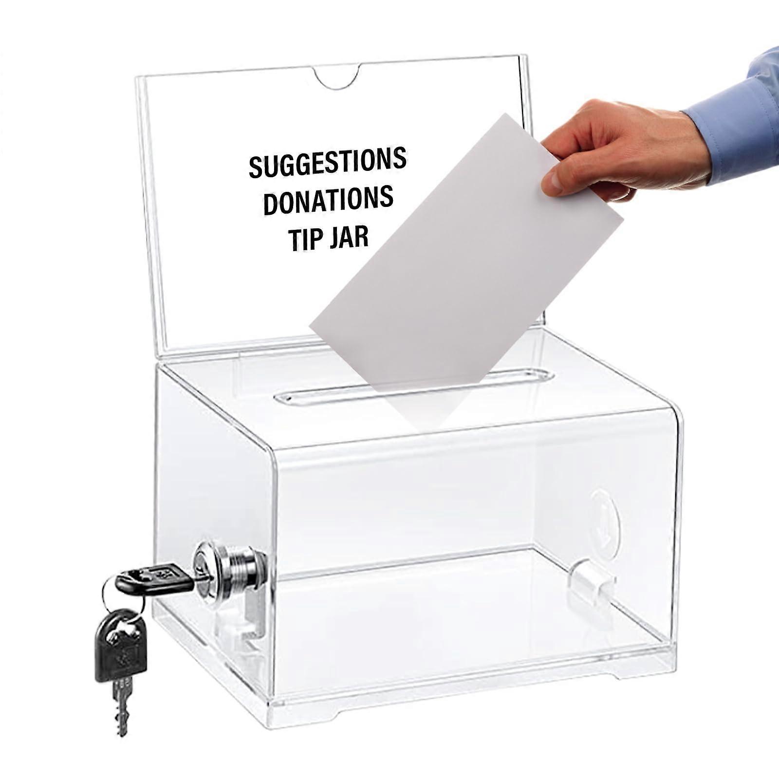 Lockable Acrylic Donation Box with Key, Transparent Suggestion Box for Comments, Donations, Voting Cards, High Capacity