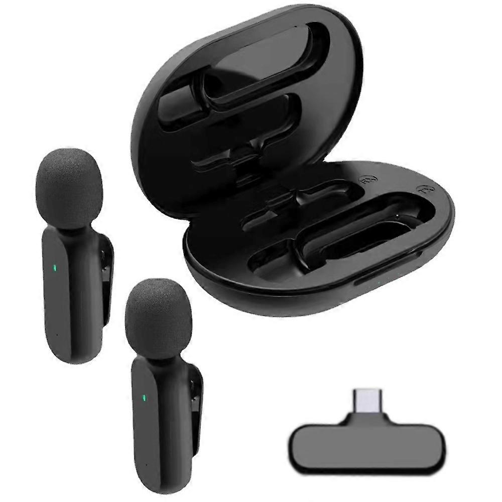 2 Pack Wireless Lavalier Microphone With Charging Case - Clip On Lapel Microphone Wireless For Video Recording Vlog,Youtube,Interview,Denoise-Type-C