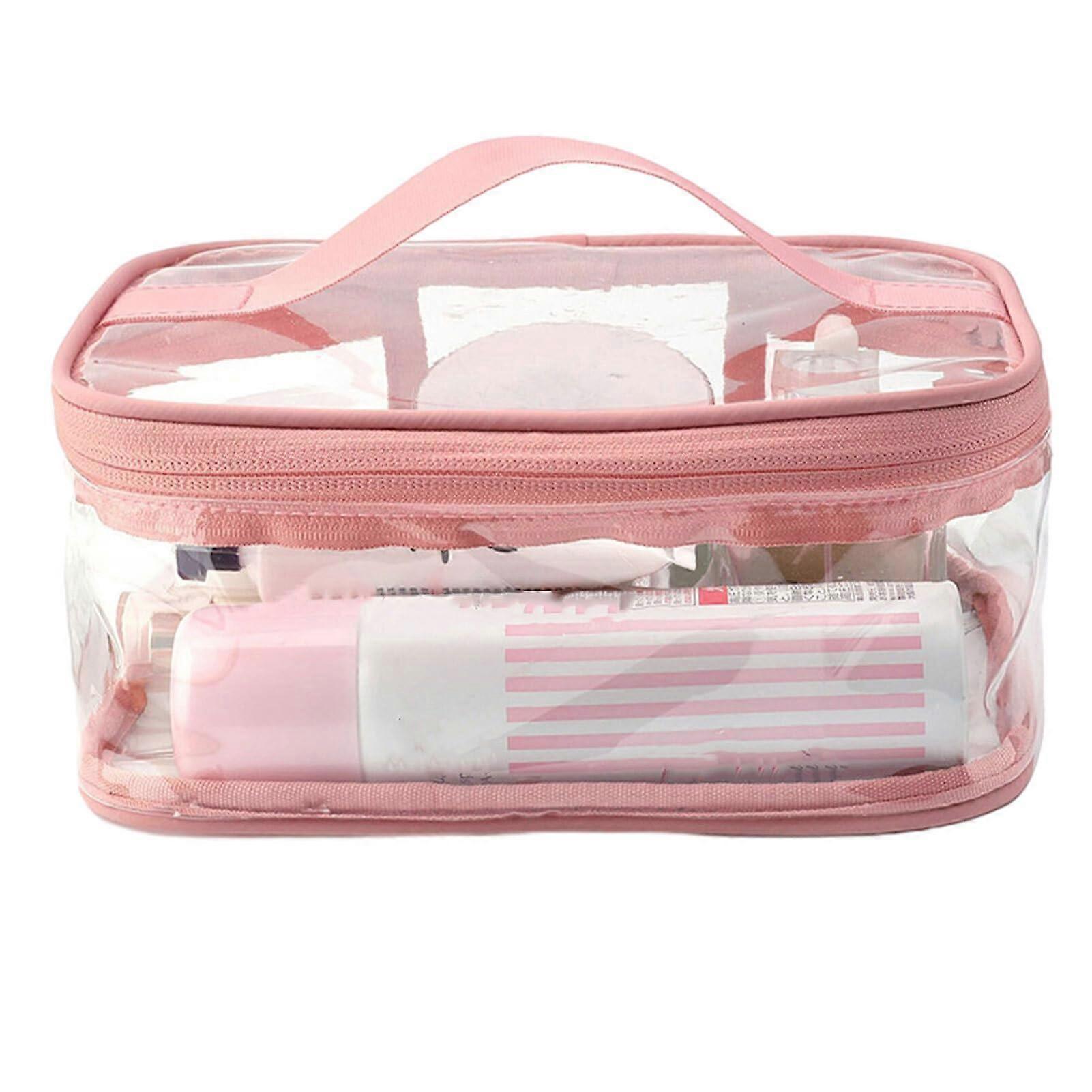 Practical and practical transparent toiletry bag for all cosmetics. PVC transparent cosmetic bag, cosmetic organizer, pink.