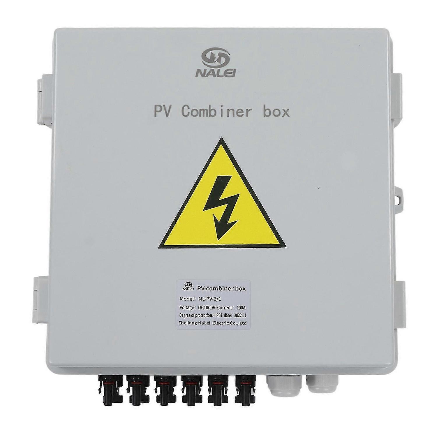 PV Combiner Box 6 Strings IP67 Waterproof Solar Combiner Box with 15A Fuse 40KA Surge Arrester DC1000V