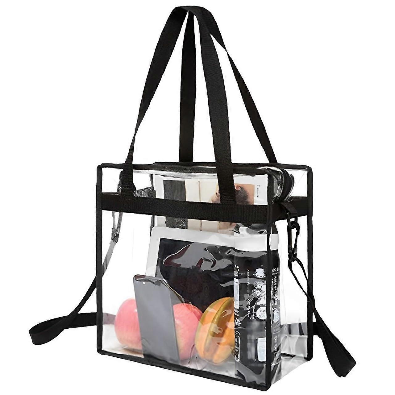 Clear Tote Bag with Adjustable Shoulder Strap and Zipper, Large Transparent Handbag for Stadiums, Work, Sports, and Concerts