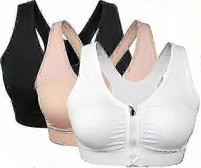 3-Pack Zip-Front Support Bras for Women - Wireless Post-Surgery Comfort with Removable Padding