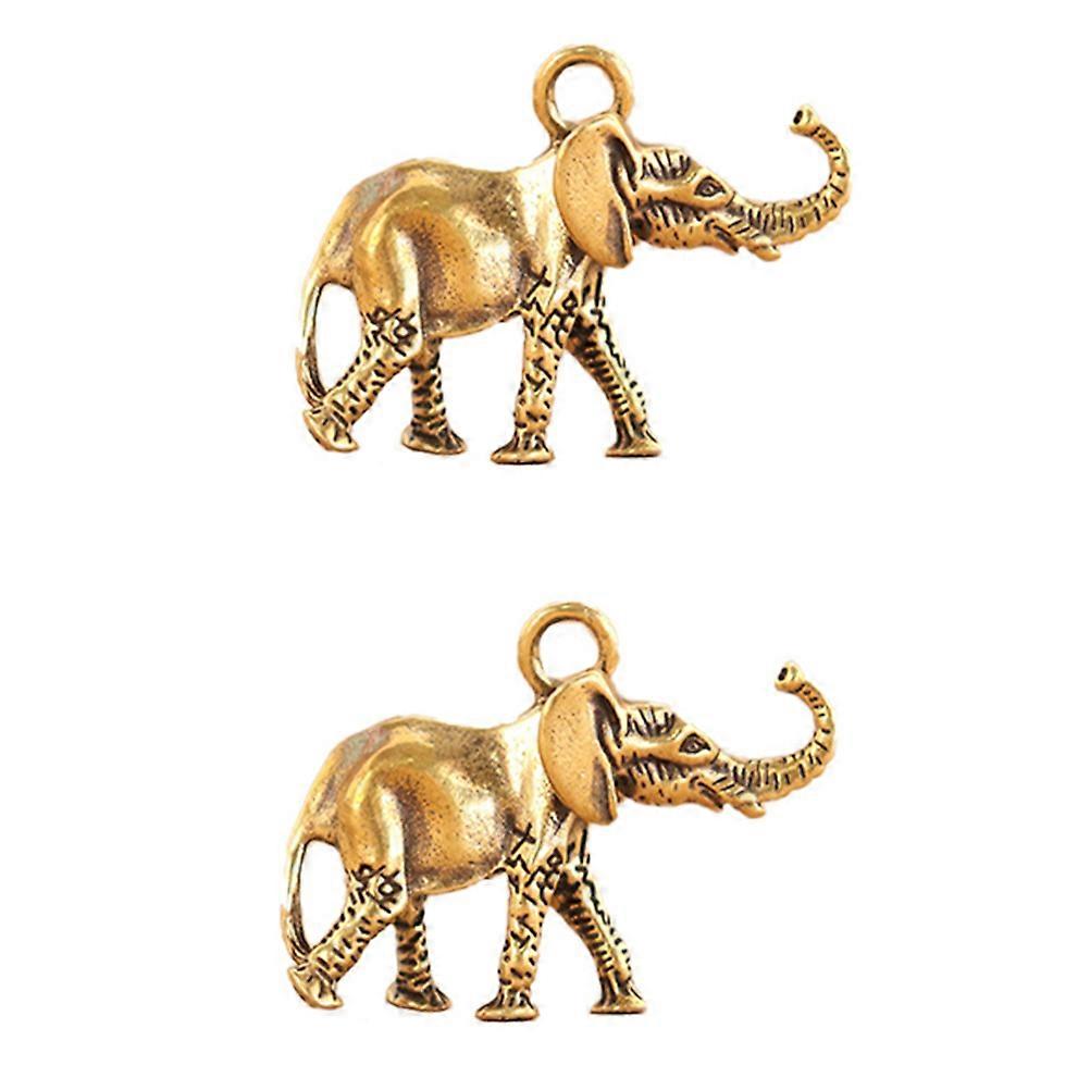 Golden Copper Elephant Adornment for Home with Vivid Design and Craftsmanship 2Pcs