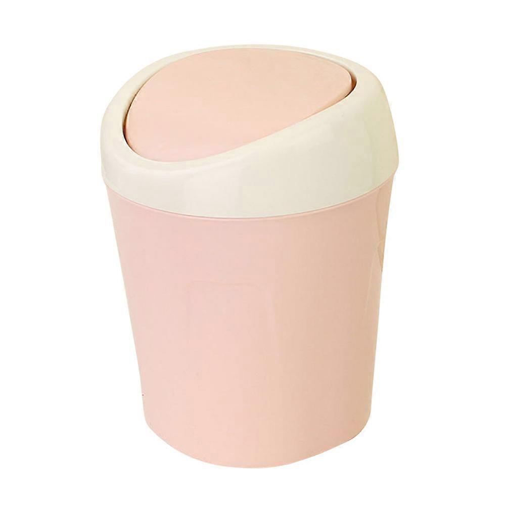 Plastic Mini Desktop Waste Trash Rubbish Can with Lid Portable Table Storage Container(Pink)
