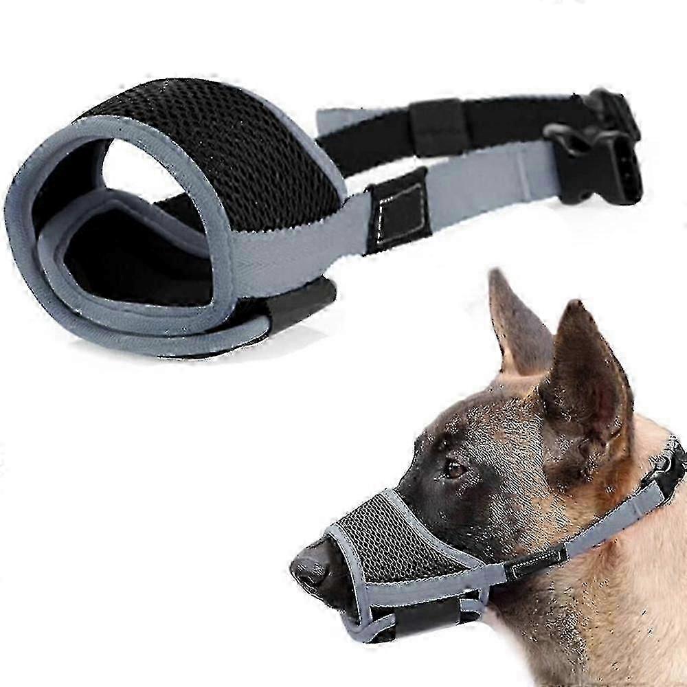 Soft dog muzzle anti-bite and anti-barking mesh breathable pet muzzle gray M