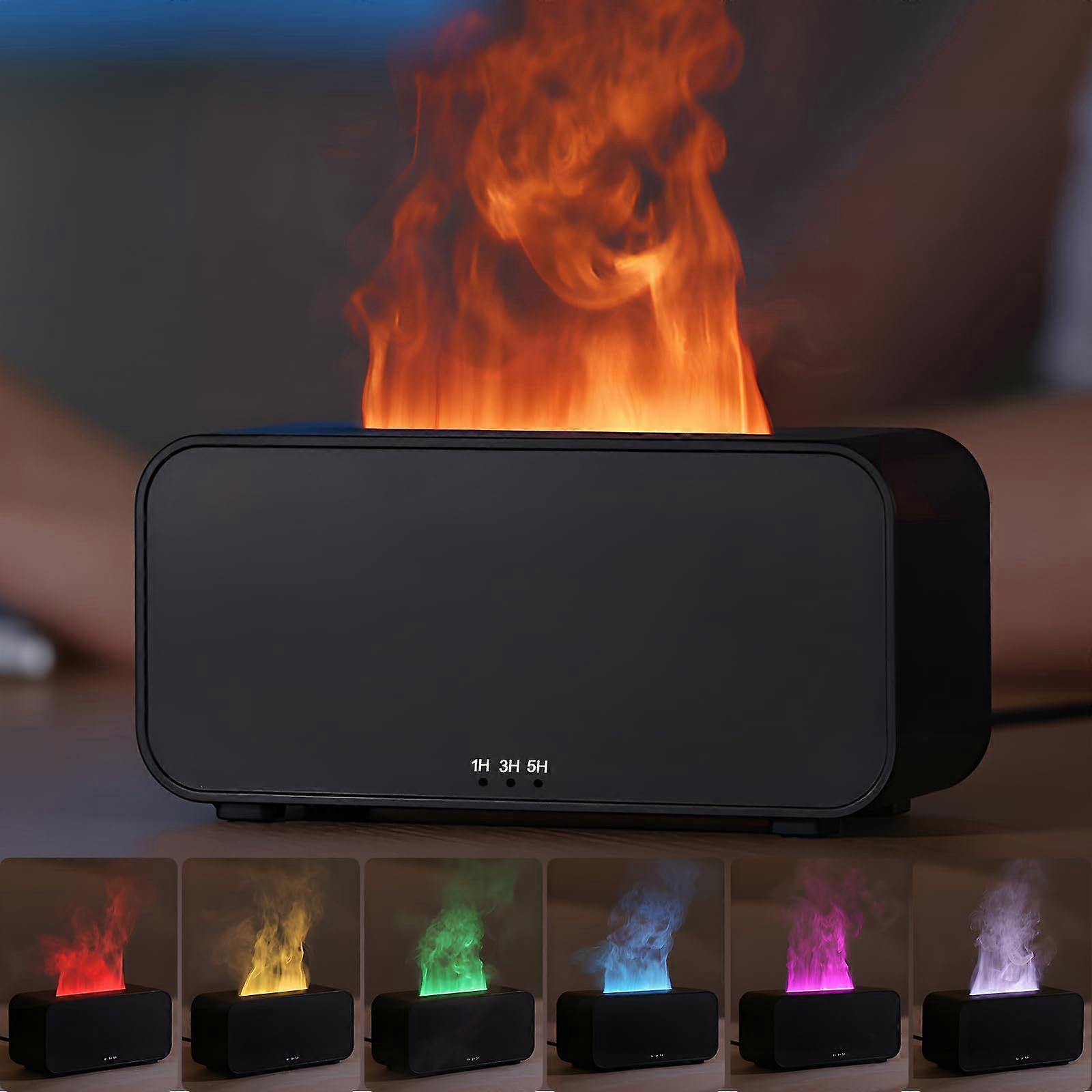 Aroma Diffuser with 7 Colour Flames, 120ml Essential Oil Diffuser with RGB Flame Effect, 4 Timer Settings, Black