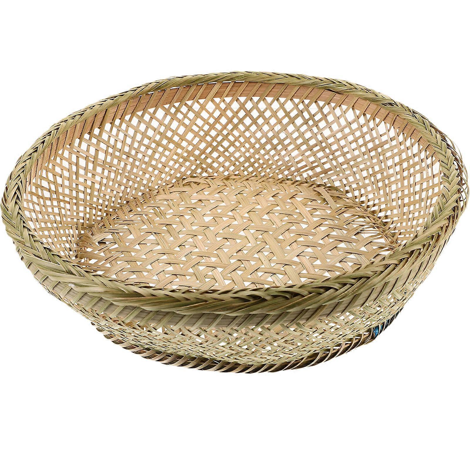 Hand Woven Fruit Basket Home Picnic Olive Green 27.00X27.00X8.00CM Simple Design 1Set